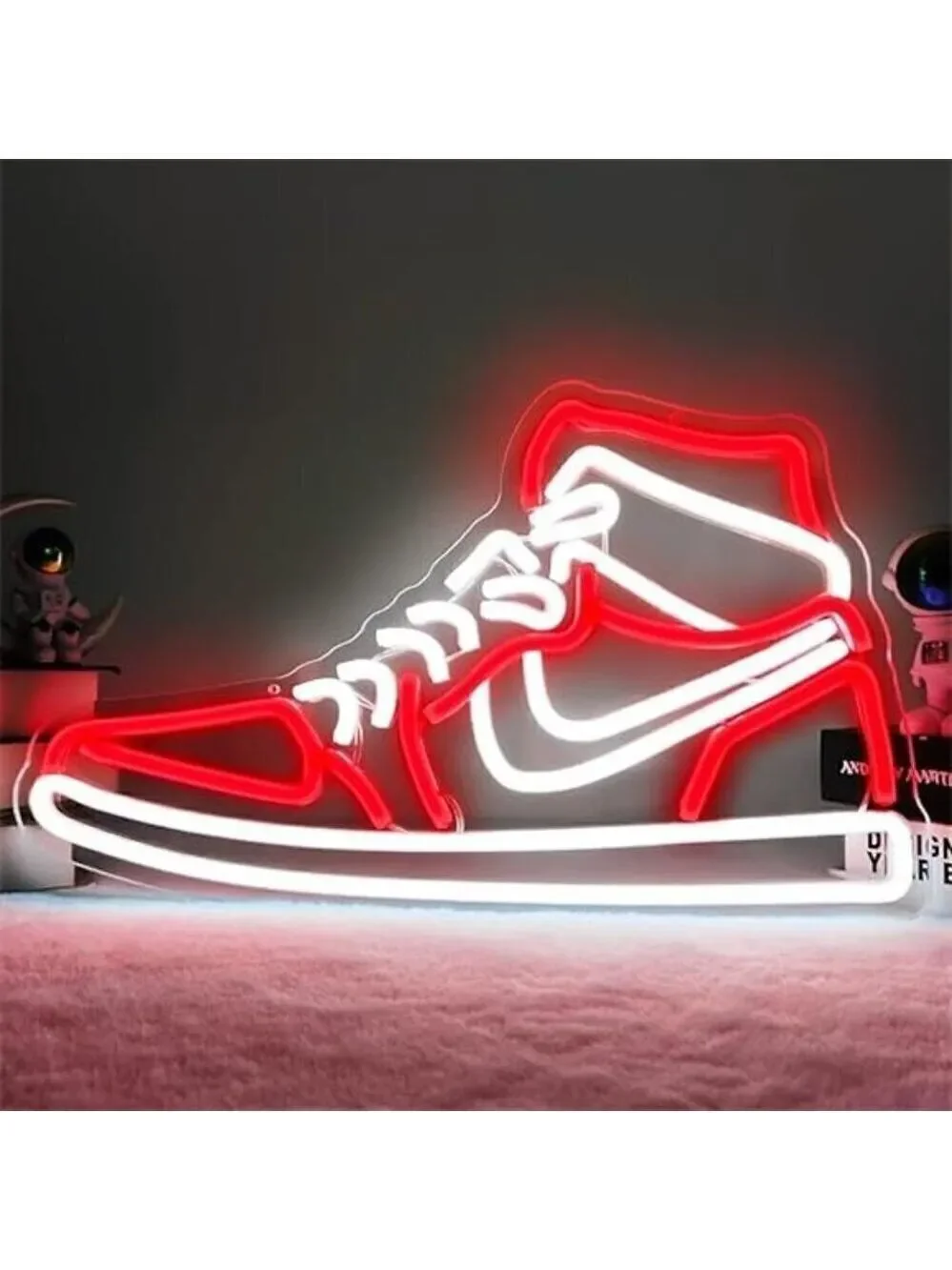 Nike Jordan Air 1 Mid Red White Sneaker Neon Sign Sports Shoe Wall LED Lights